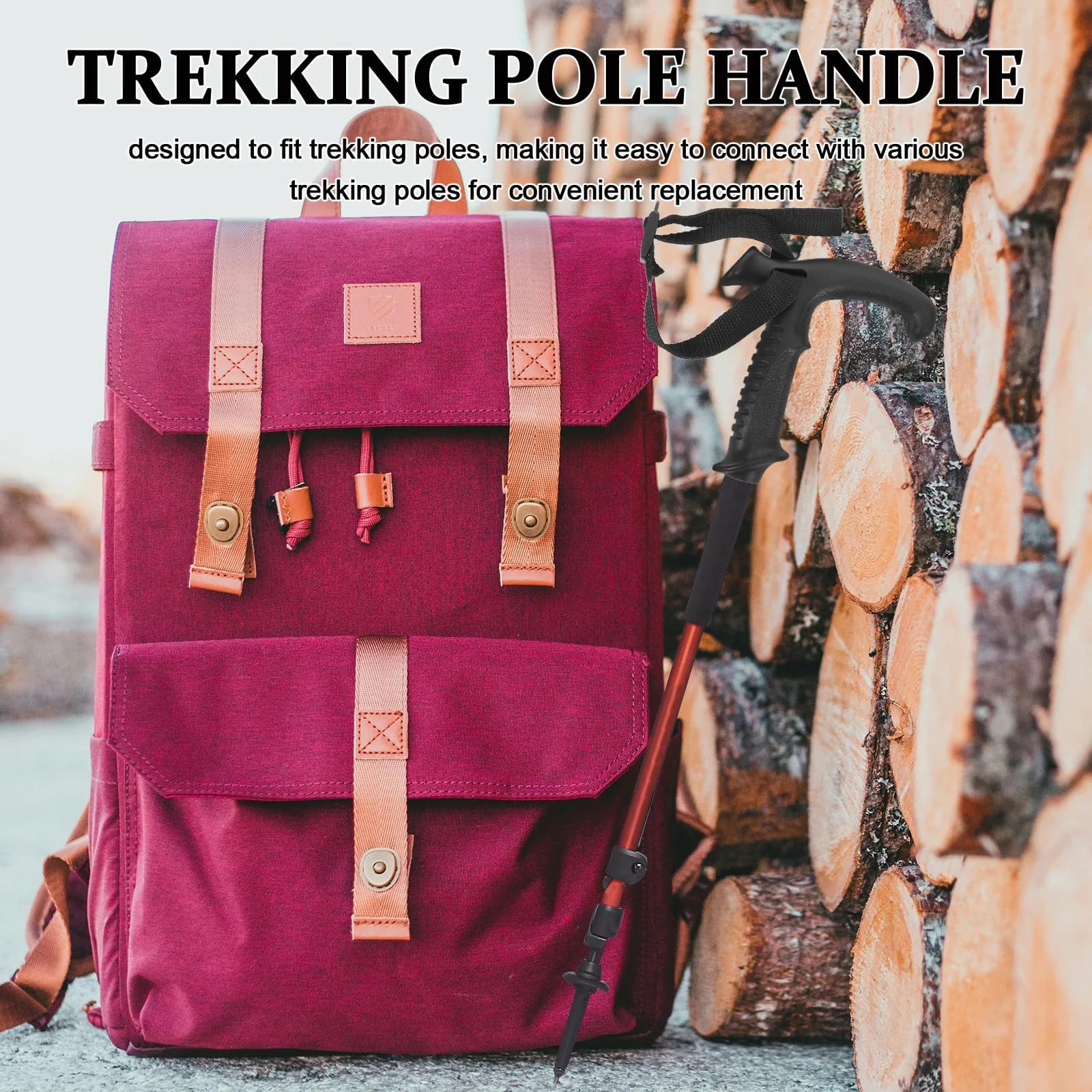 Impugnatura di Ricambio a T in Plastica Nera per Bastone da Trekking con Cinturino da Polso, Design Ergonomico per Bastoni da Escursionismo e Camminata
