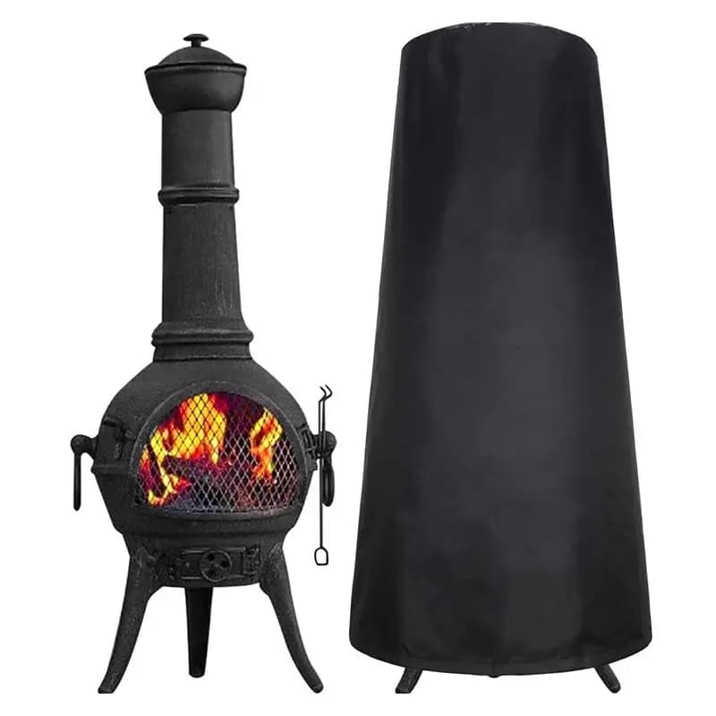 Waterproof Pit Stove Cover Heavy-duty 210D Protective Outdoor Fireplace Cover,Frost-proof Winter,Summer Sunproof Stove Cover