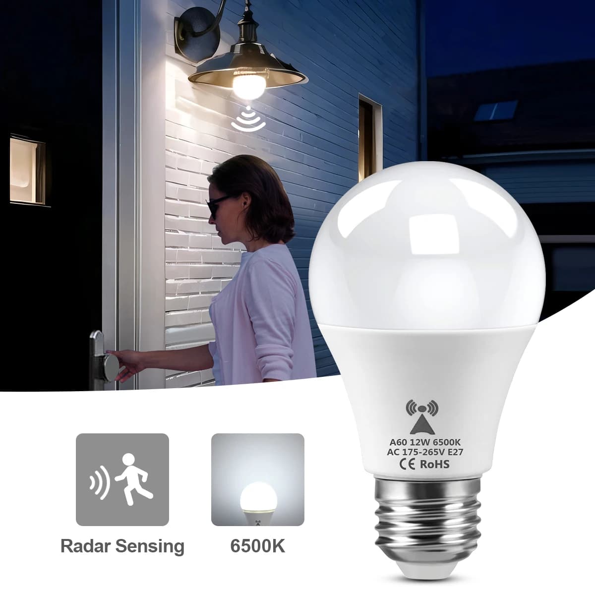 Lampadina con sensore radar a luce notturna a LED E27 12W 220V 110V Lampada da notte Luz Led per camera da letto Scale Corridoio Cozinha Illuminazione