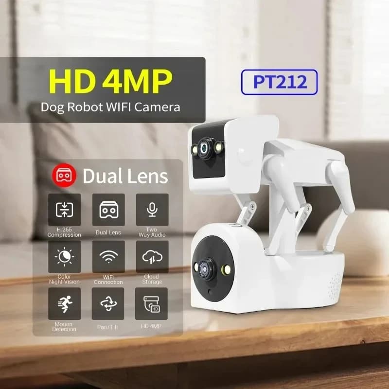 Telecamera di Sicurezza WiFi per Interni, Doppia Lente HD, Monitor per Bambini, Telecamera Robot PTZ per Sorveglianza Domestica Intelligente, Tracciamento Automatico, Visione Notturna, Monitoraggio Animali Domestici