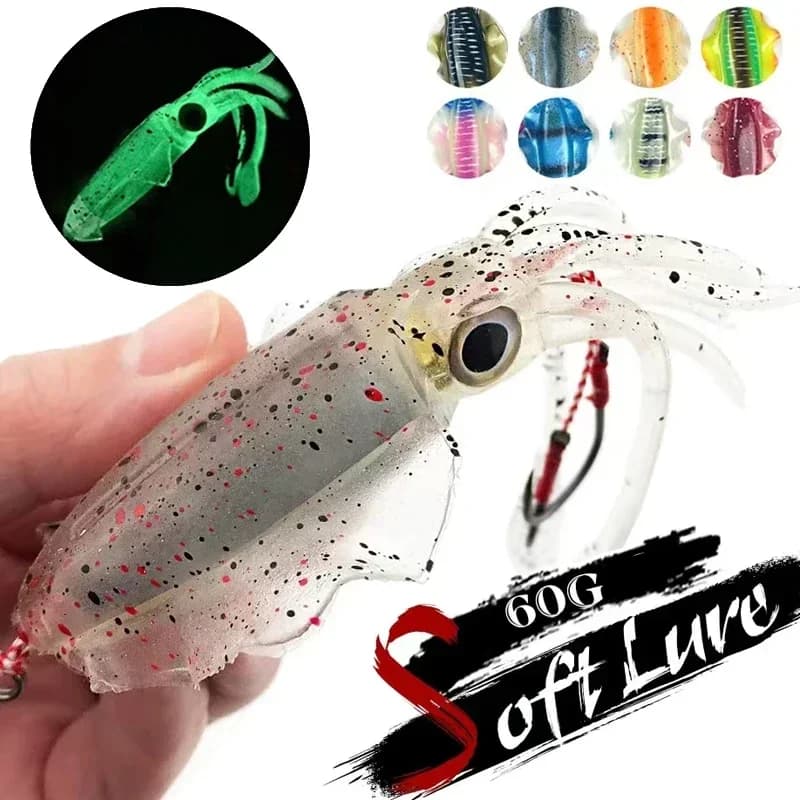 ZUKIBO Soft bait for squid Trailer fishing Richiamo Head of octopus Masks 60g Luminous UV Squid Jig for fishing in height boat Wobblers Esca