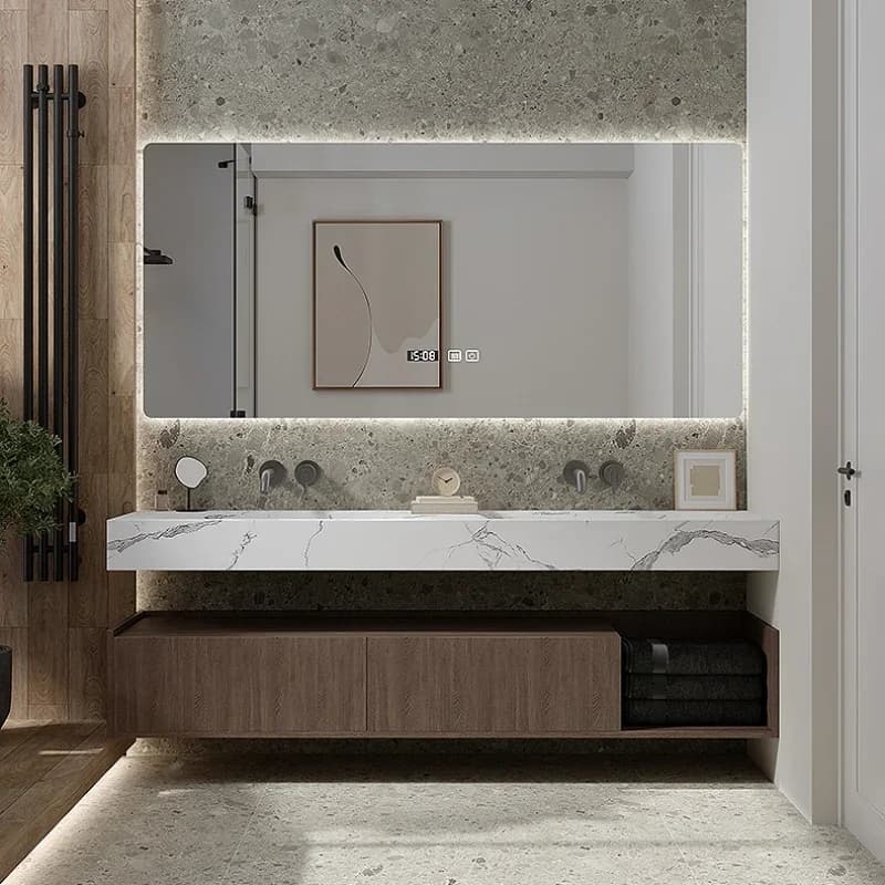Stazione da salone MDF Mobili da bagno Armadietto Lavabo Lavandino a specchio stretto sotto il lavandino Base di lusso Armadi aperti Vanity Classification