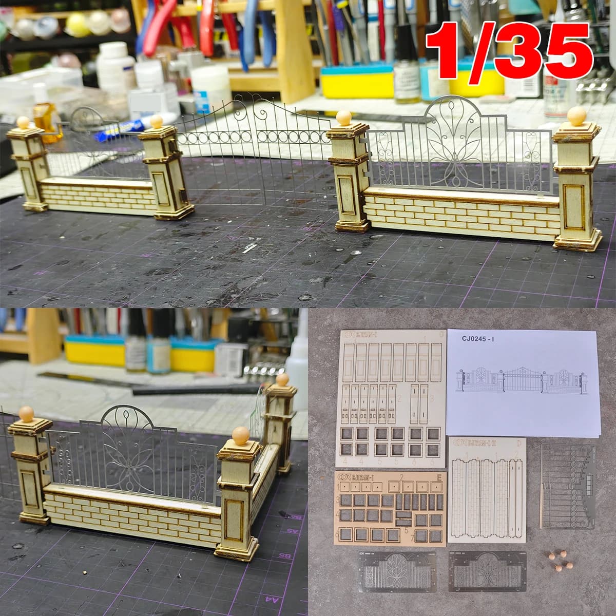 Modello architettonico da assemblare, tavolo di sabbia, cancello in ferro, porta d'ingresso, parete, parapetto, recinzione, edificio, diorama, kit modello in scala 1/35