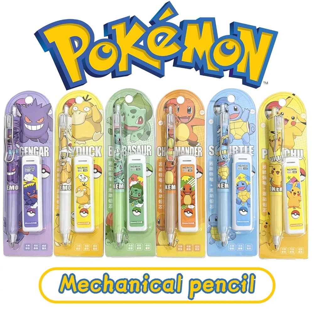 Pokemon Pikachu Mechanical Pencil Set Cartoon Squirtle Psyduck 0.5Mm Drawing Pencils School Office Study Stationery Gifts