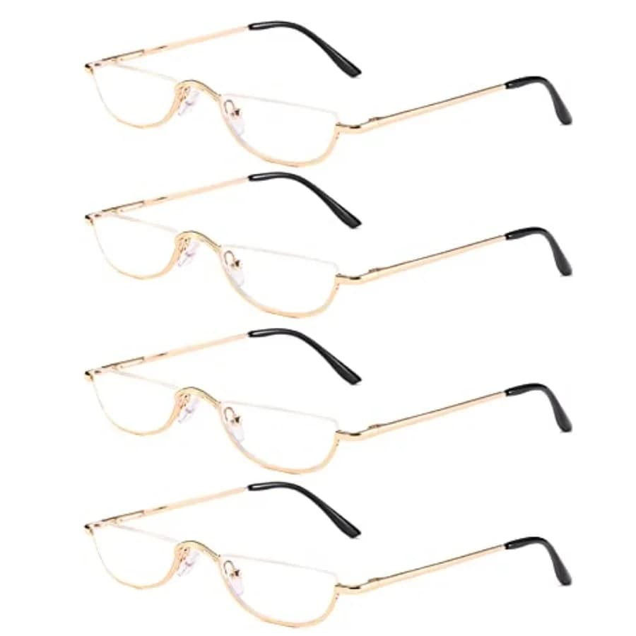 alf Reading Glasses - 4 Pairs alf Rim Frame Glasses Sp inge Readers Men and Women, 1.00