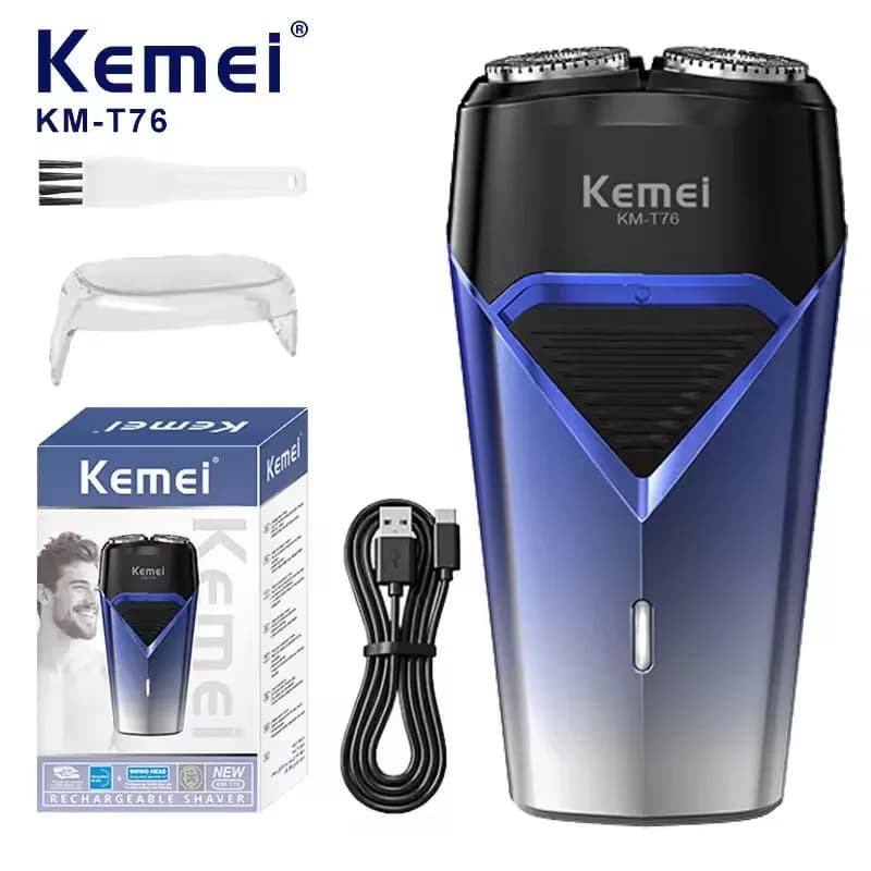 Electric Shaver Kemei KM-T76 with Double Rotating Blade, Trimmer for Barba Rechargeable for Domestic Use