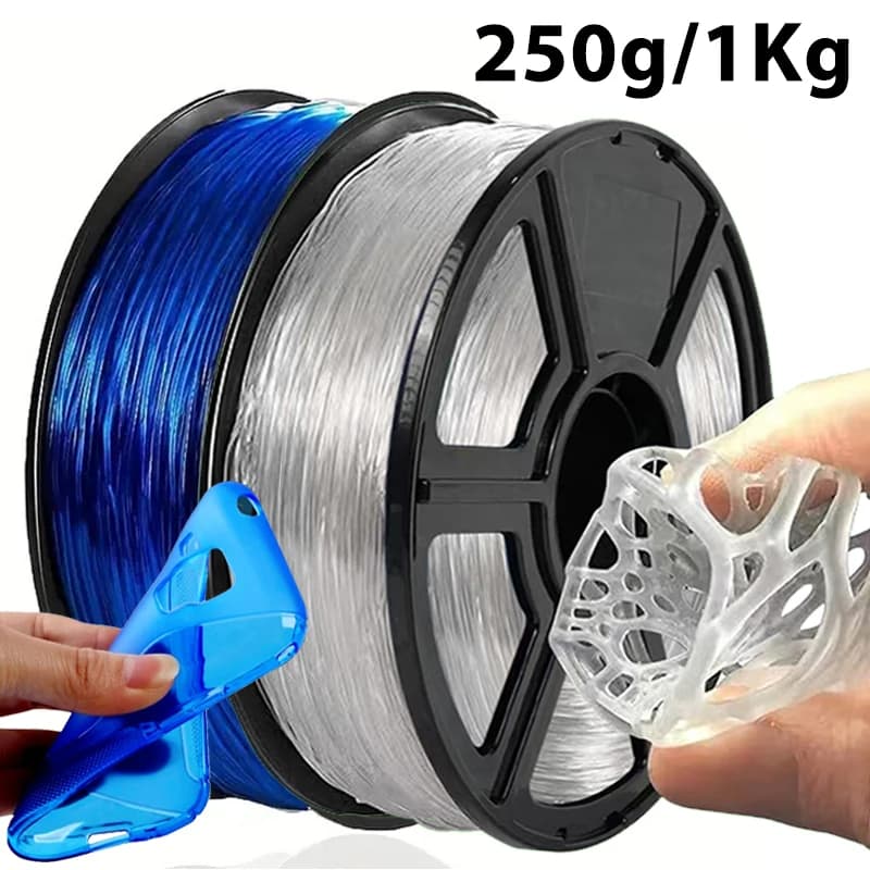 Filamento flessibile trasparente 3D TPU da 1,75 mm 1 kg Rotolo Flex Filamento per stampante 3D Materiali di stampa in plastica Blu trasparente