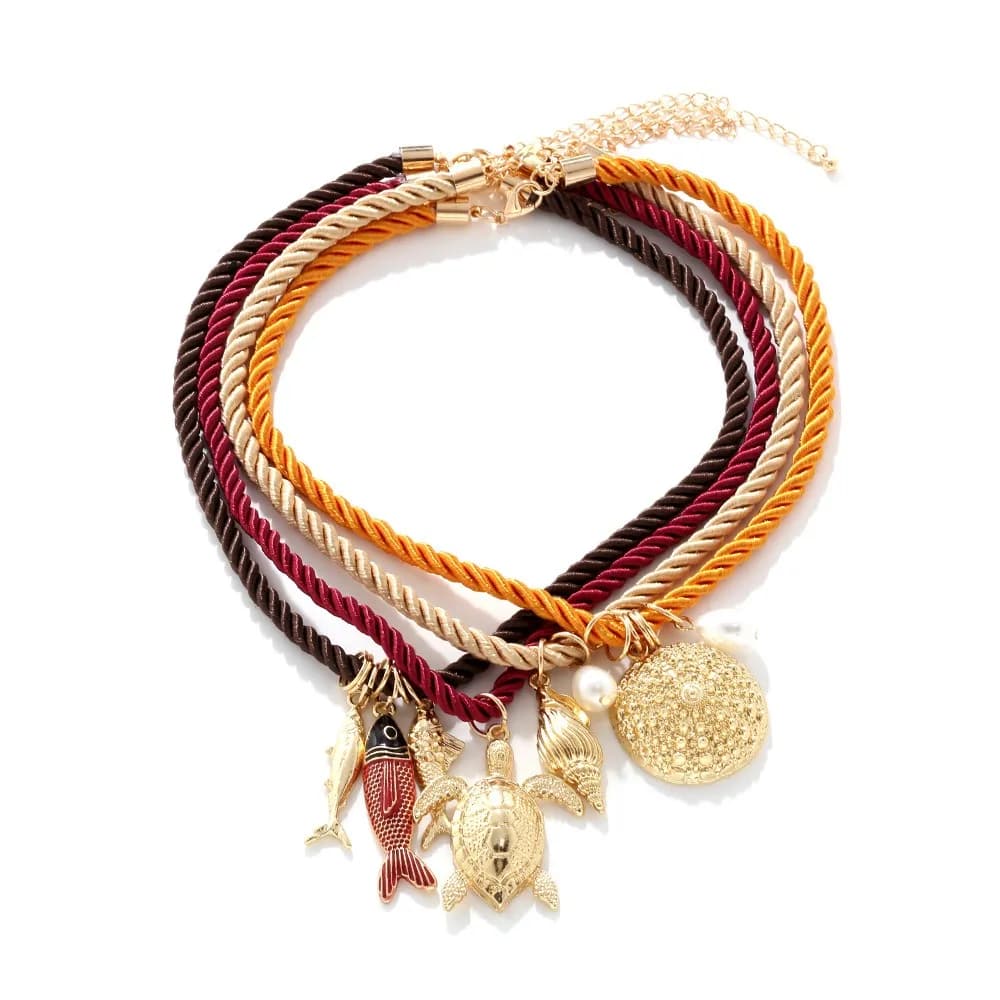 Ethnic Style Resin Flower Pendant Necklace Necklace Set Hip Hop Nylon Rope Necklace Jewelry Accessories Marine Organism Charms