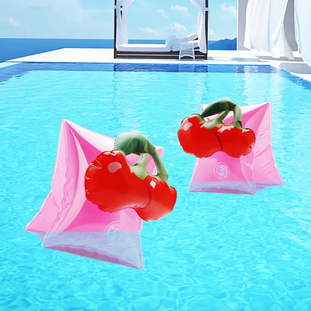 4 Pezzi Bracciali Gonfiabili a Forma di Ciliegia e Fenicottero per Bambini, Maniche Galleggianti per il Nuoto, Divertimento in Piscina e Spiaggia
