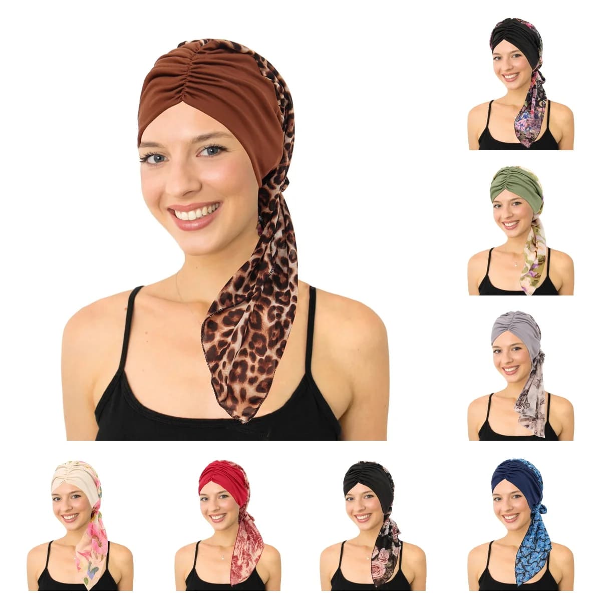 Pre-annoded female turban Hijab Muslim Cancer Chemo Flower Print Hat Cover for hair loss Scarf for head Wrap Stretched Bandana