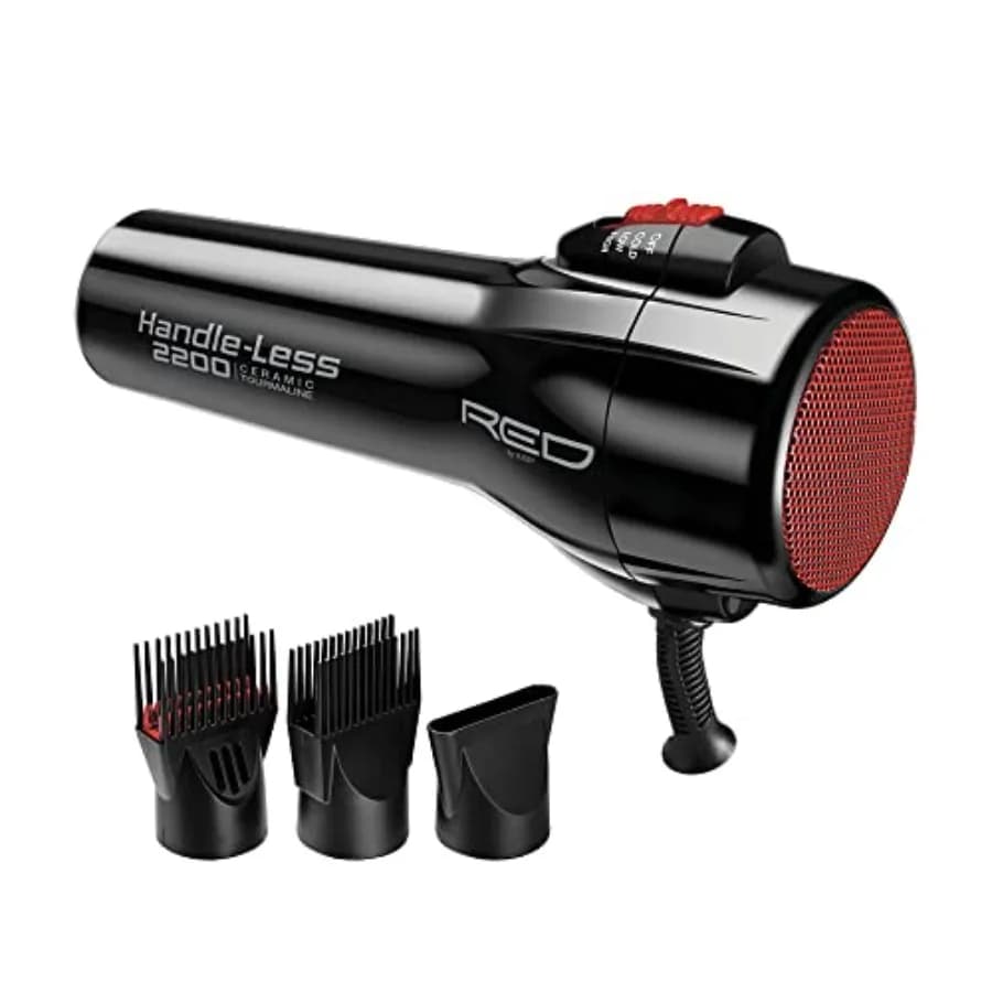 Asciugacapelli RED by Kiss Senza Manico 2200W in Ceramica e Tormalina, 3 Impostazioni di Calore, Asciugacapelli Professionale con Pettine e Tecnologia Ionica Anti-Crespo