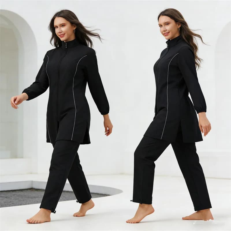 Costume da bagno islamico da donna musulmana, 3 pezzi, con cappuccio, Burkini, abbigliamento da spiaggia modesto arabo, per surf e nuoto