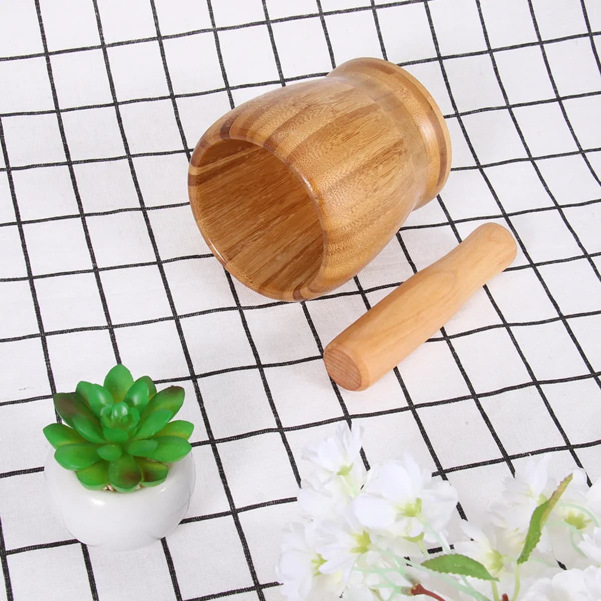 Set Professionale di Mortaio e Pestello per Aglio, Noci, Spezie e Pillole, Design Ergonomico in Legno, Facile da Pulire