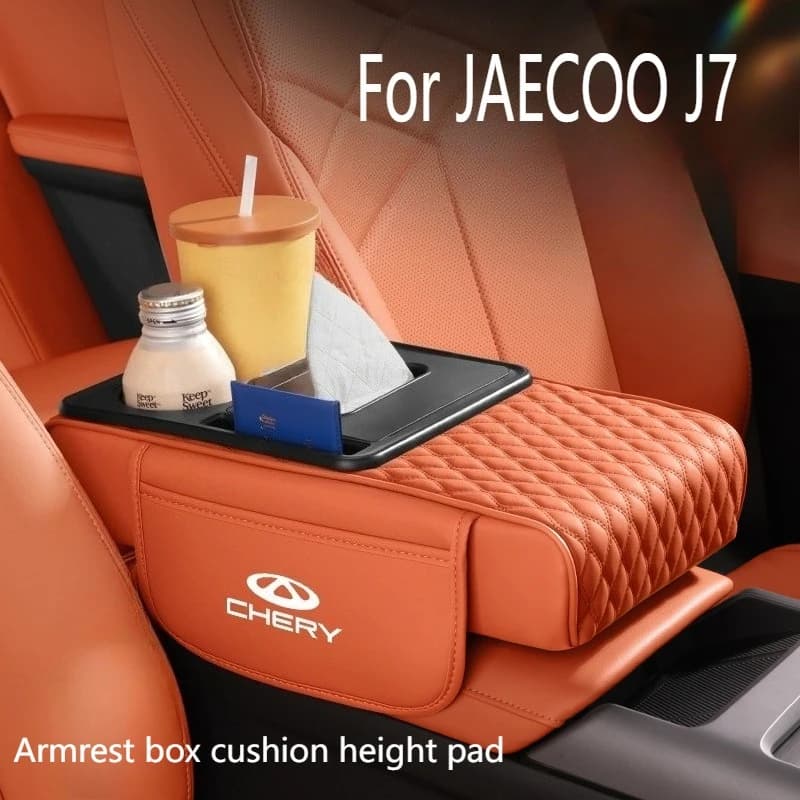 For Chery JAECOO J7 Car Arm Box Height Increase Pad Leather Protective Case Multifunction Storage Box