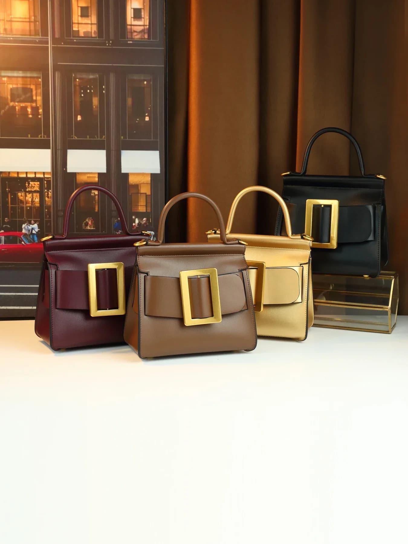 Versione coreana della borsa versatile di tendenza, semplice ed elegante con fibbia a cintura, borsa quadrata portatile da donna.