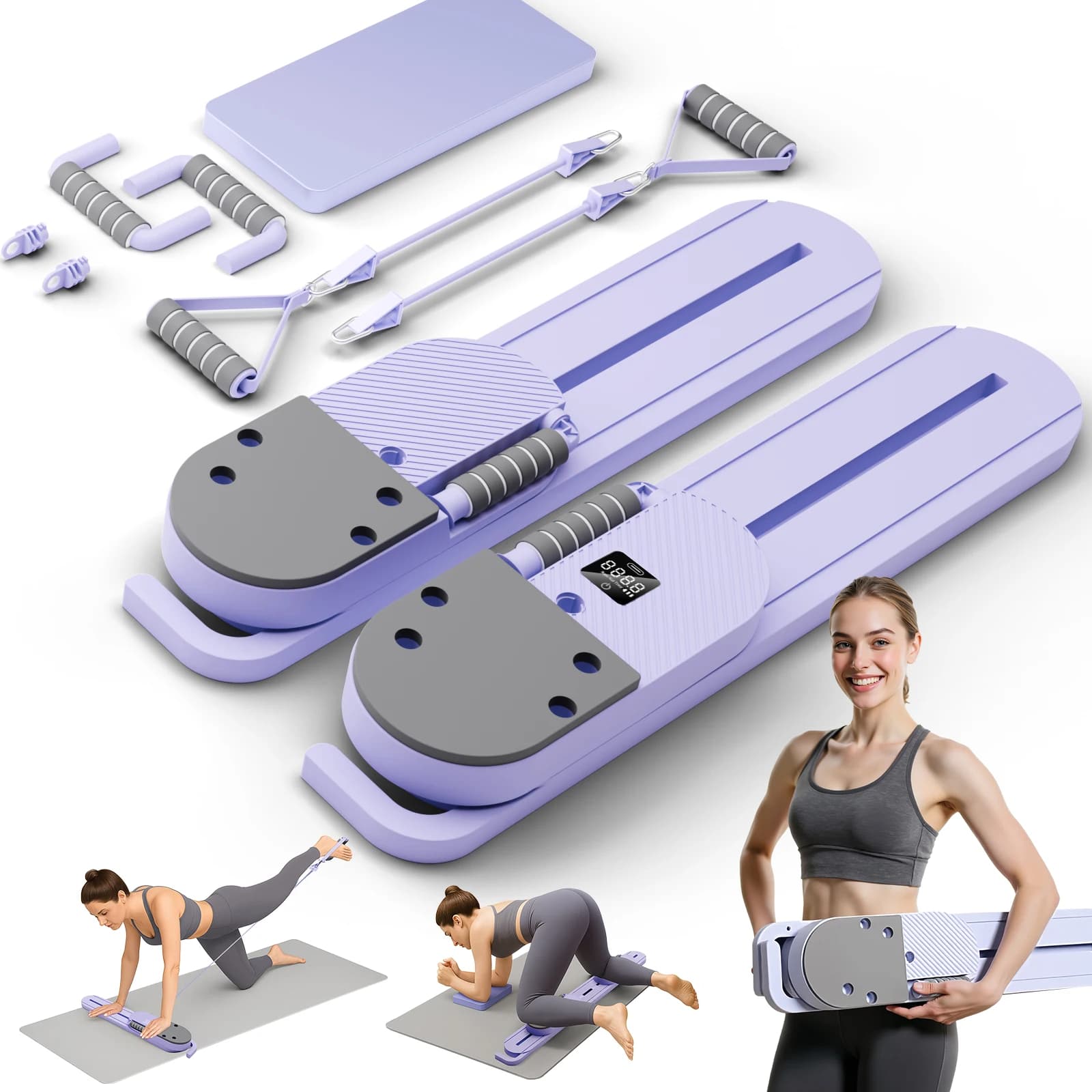 Abdominal Pilates Table Detachable Resistance Lens LCD Display Force Split Ab Core Trainer Push-up Training for Men and Women