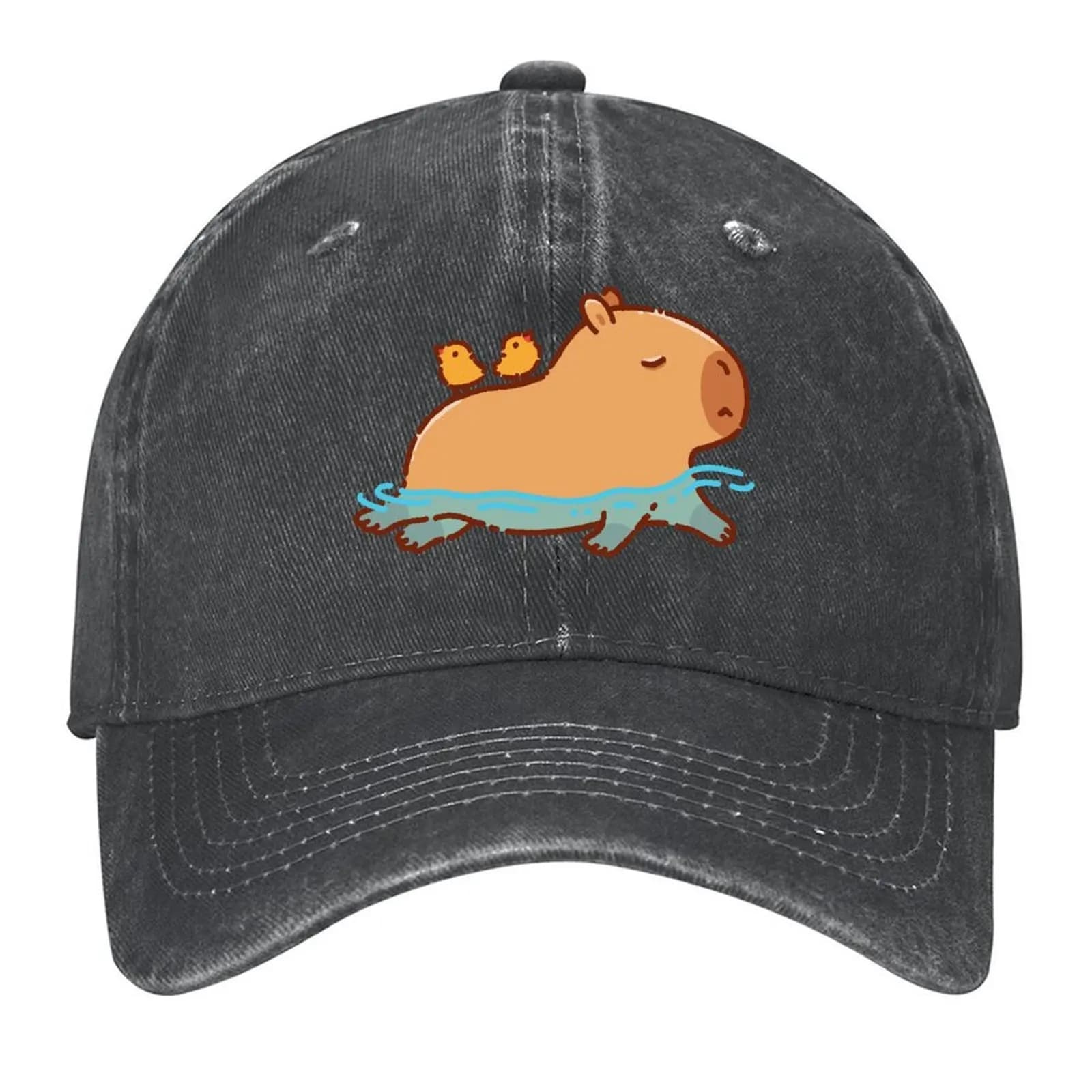 Capibara swimming with two birds on the back Baseball Hats on sale Beach bag with hood Hip Hop Women's Hats for Men