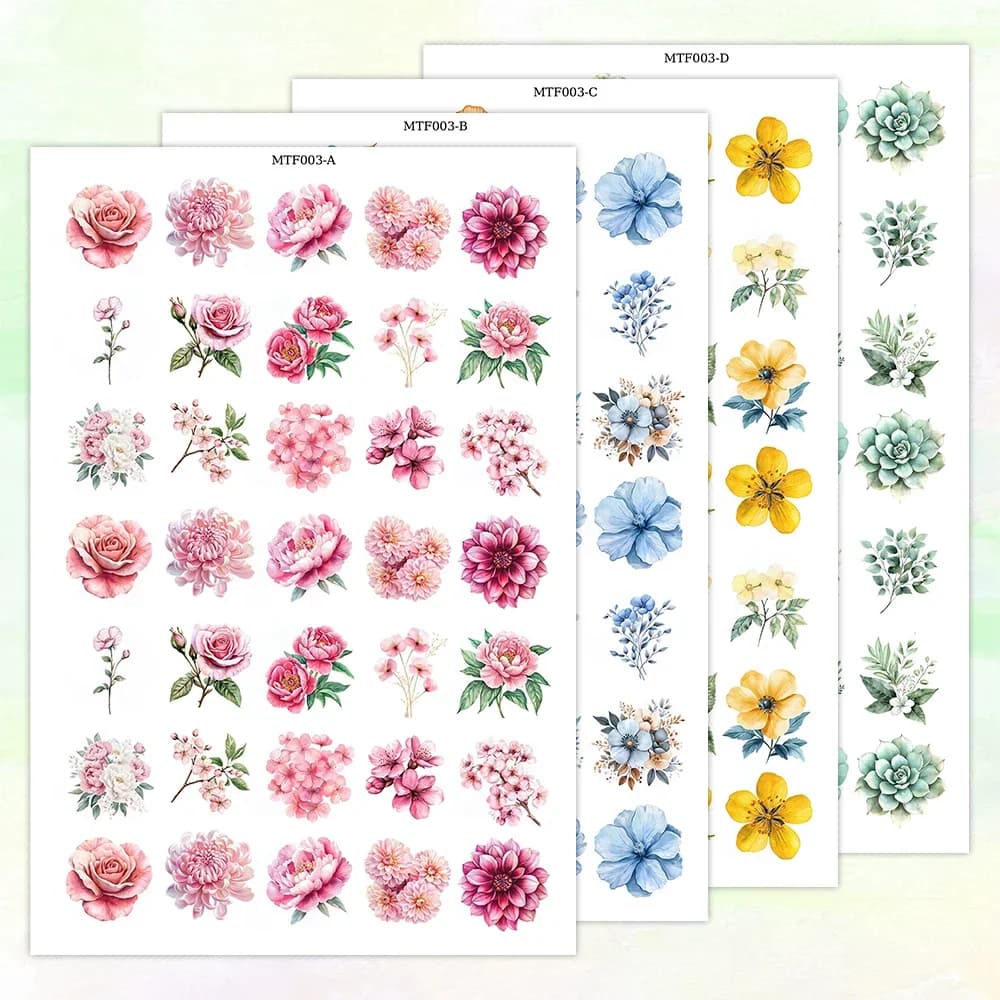 Carta per Trasferimento ad Acqua in Argilla Polimerica, Motivi Floreali Primaverili Rosa, Gialli e Blu, Decalcomania ad Acqua Monouso per Creazione di Orecchini e Gioielli Fai-da-Te