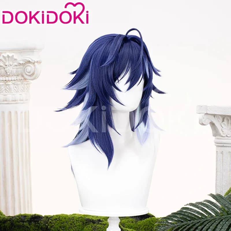Game Genshin Impact DokiDoki Man 40 cm Dark Blue Long hair Natlan Ororon Cosplay Tattoo Free wig protection Christmas