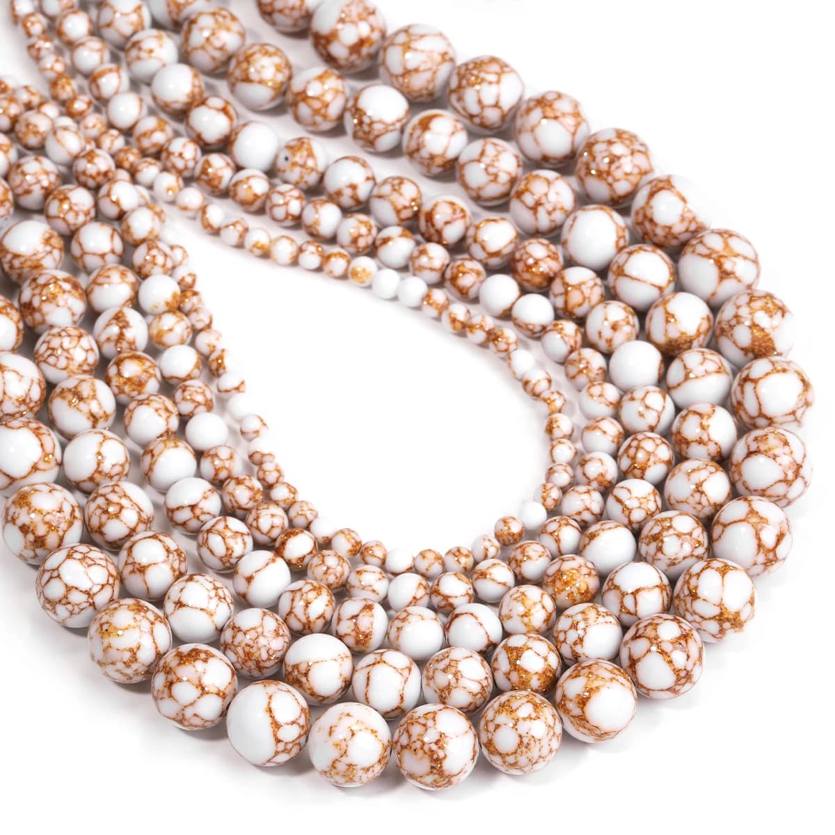 Perline rotonde turchese bianco a strisce dorate Pietra naturale Orecchini braccialetto fatti a mano fai-da-te per la creazione di gioielli 15 '' 1 striscia