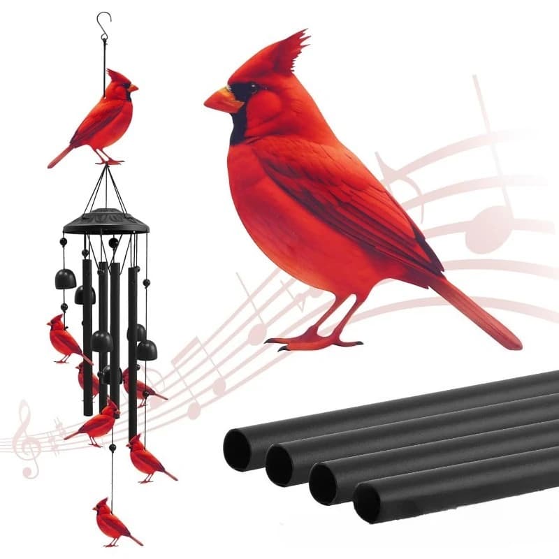 Wind Chime Black Metal Red Cardinal Bird Wind Chime Hanging Bells Ornament for Yard Home Garden Outdoor Decor Art Craft Gift