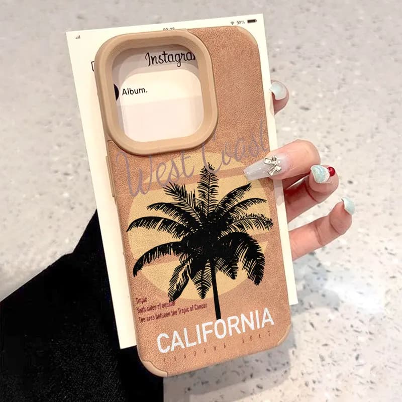 Coconut Tree Phone Case for iPhone 17 AIR 16 15 14 13 Pro 12 11 Pro Xs XR Max Artificial Leather Suede Cases Cover-S509P1