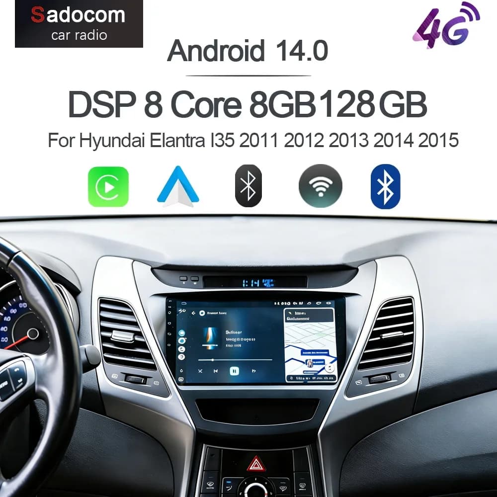 CarPlay 720P 8G+128GB 14 Autoradio GPS stereo con WiFi e multimedia per Hyundai Elantra I35 2011 2012 2013 2014 2015