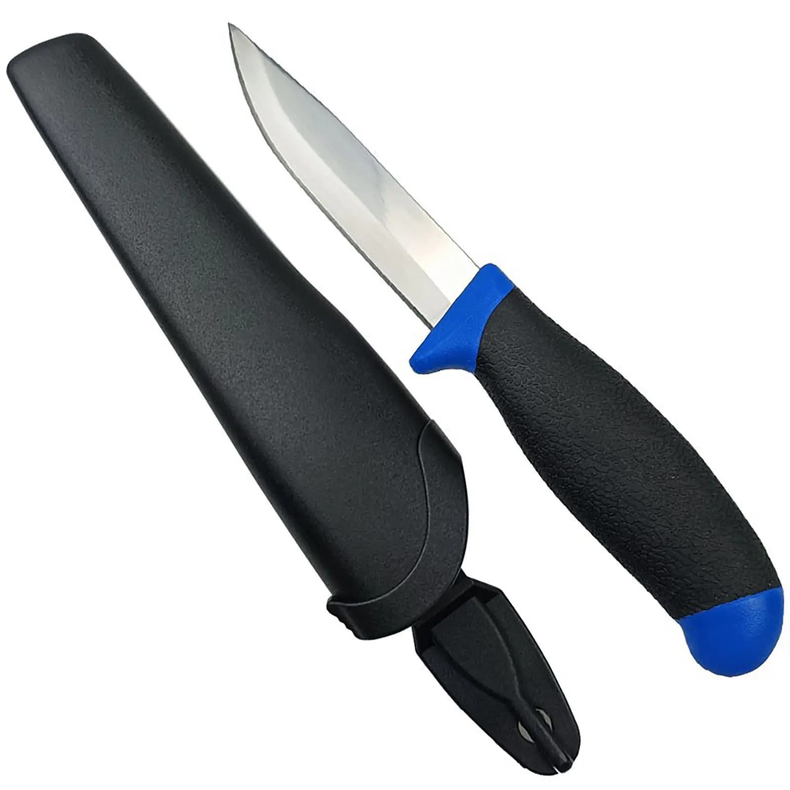 Coltello da filettatura in acciaio inossidabile da 4 pollici con finitura a specchio, manico in gomma bicolore e fodero da cintura per la lavorazione del pesce, coltello da cucina