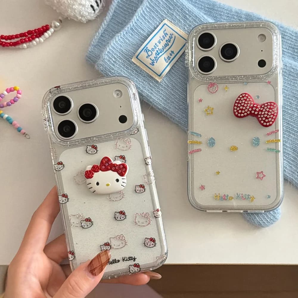 Custodia per telefono Hellokitty carina di colore dorato per iPhone 17 16 15 14 13 Pro Max Cover con custodie protettive per cartoni animati antiurto a catena