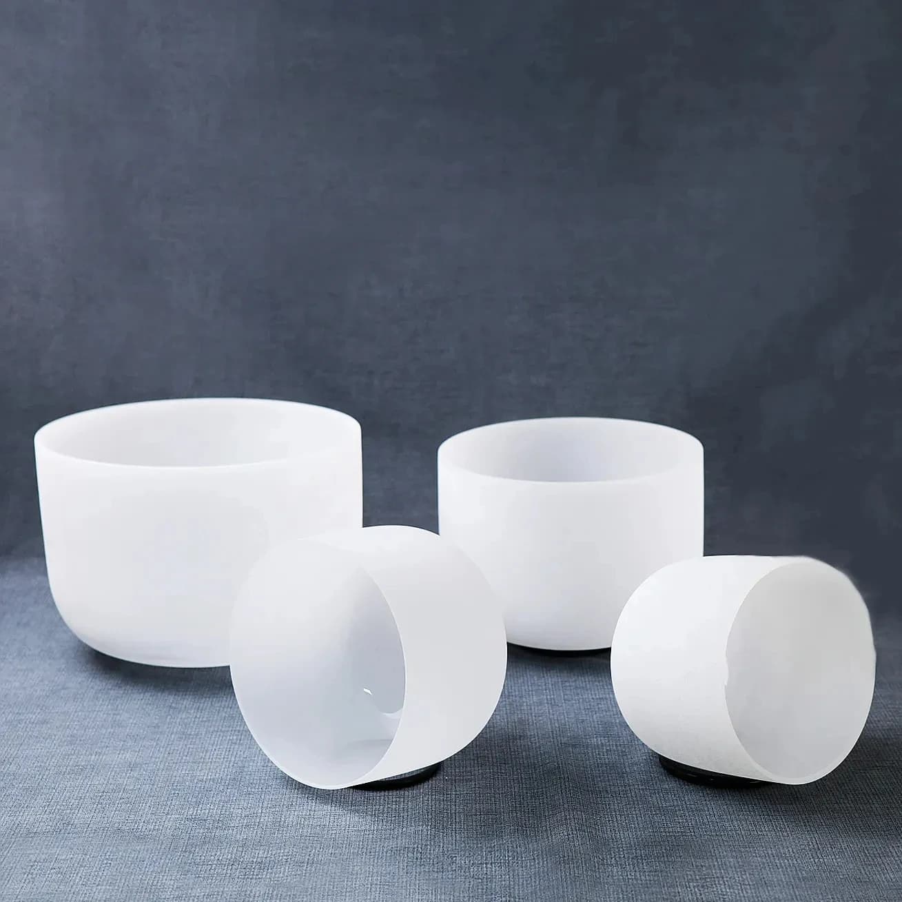 Hye-eun 4pcs White Frosted Quartz Crystal Singing Bowl 6"A 8"G 10"F 12"E Chakra Set 440hz/432hz with Free Black bag