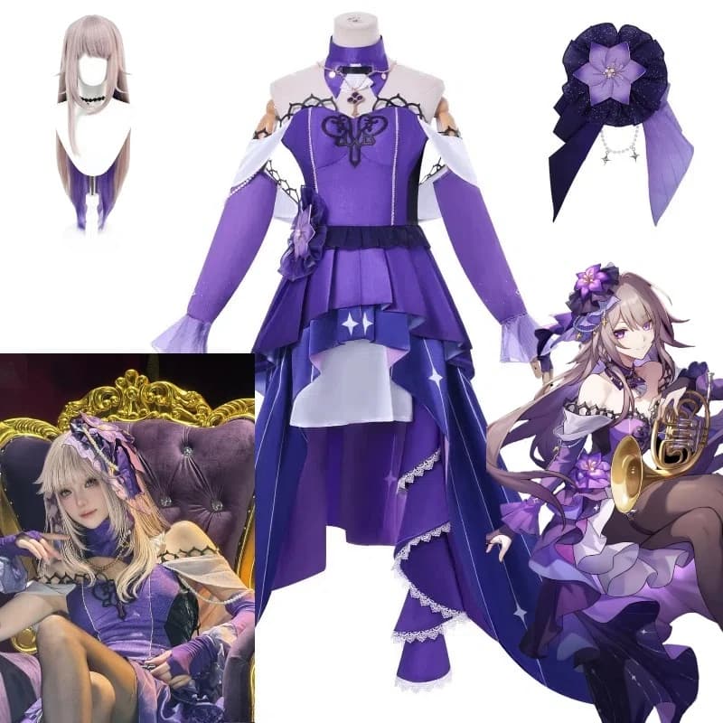 Gioco Honkai Star Rail Cosplay Herta Costume Concerts Abito Abito viola Parrucca Set completo per donne Ragazze Gioco di ruolo Outfit Festa a tema