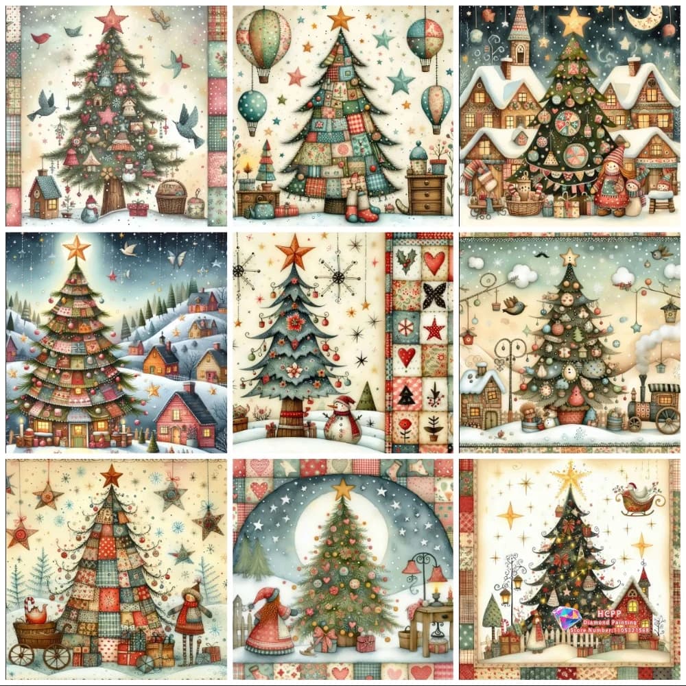 Kit per Diamond Painting 5D, Albero di Natale, Paesaggio Invernale, Uccelli, Ricamo Astratto, Mosaico, Punto Croce, Decorazione Casa, Regalo per Bambini