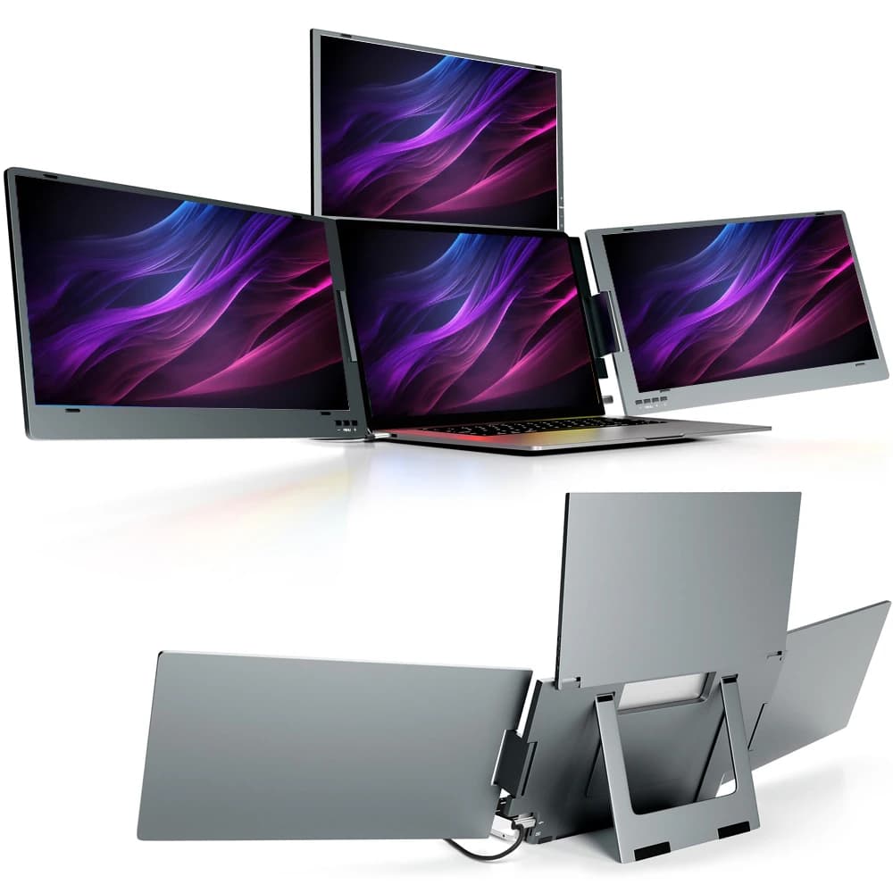 Triple screen portable extension - 14" HD monitor for laptop, folding design, type C, ideal for trading and multitasking