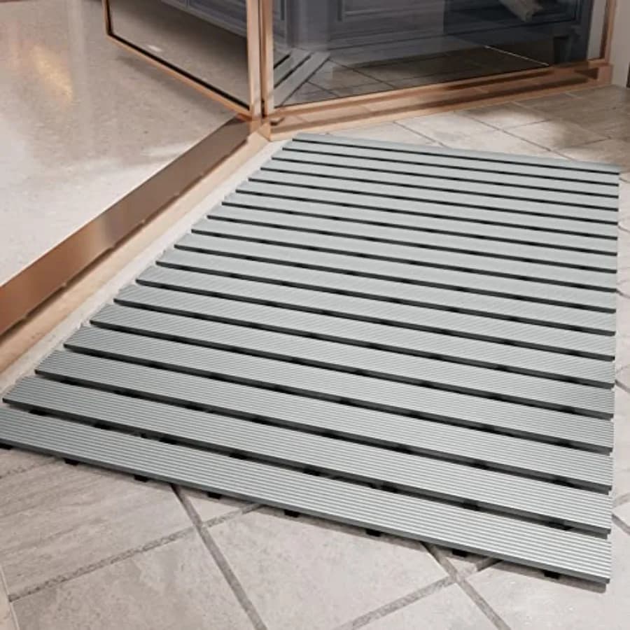 Tappetino Antiscivolo per Doccia 17x36 Pollici Grigio, Drenaggio Rapido, Robusto Tappetino per Vasca Arrotolabile Senza Ventose per Interni ed Esterni