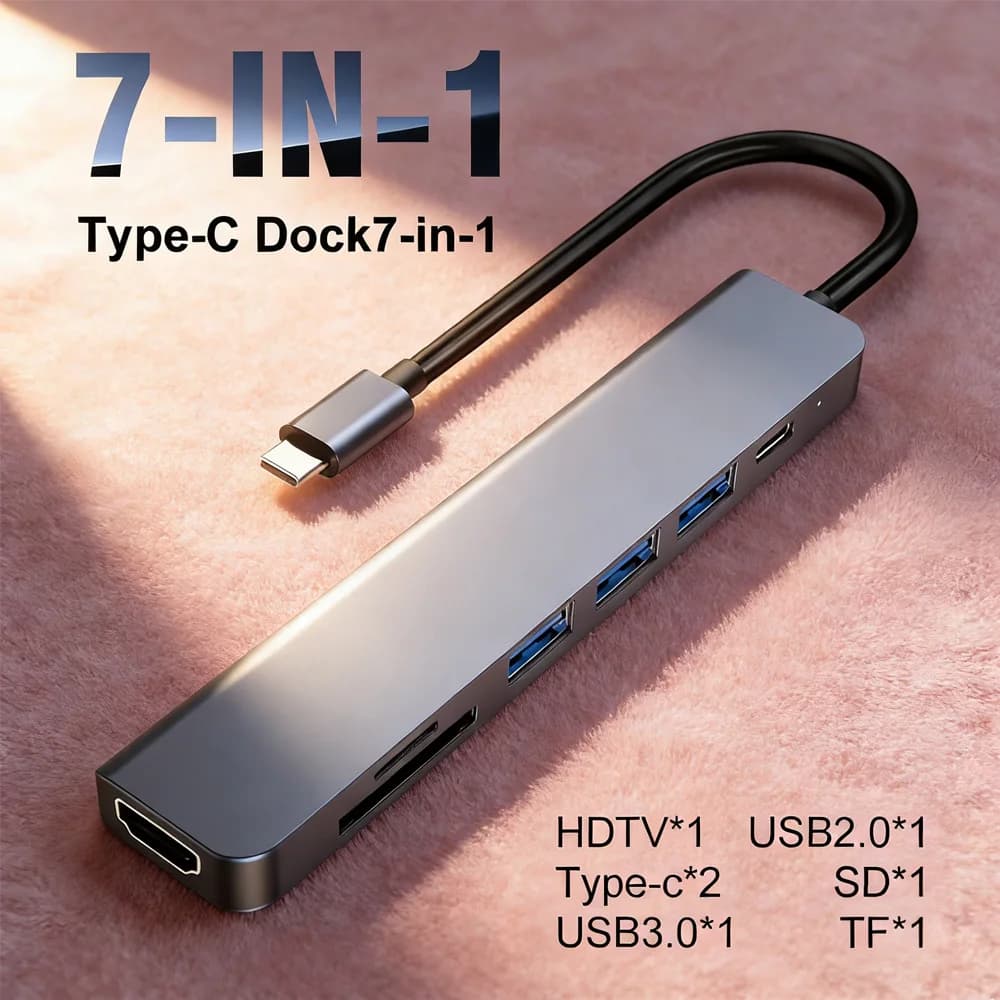 Hub USB-C 7-in-1 – HDMI 4K, Docking Station USB 3.0, Ricarica PD 87W, Lettore Schede SD/TF (Compatibile con Laptop/Tablet/Telefono)