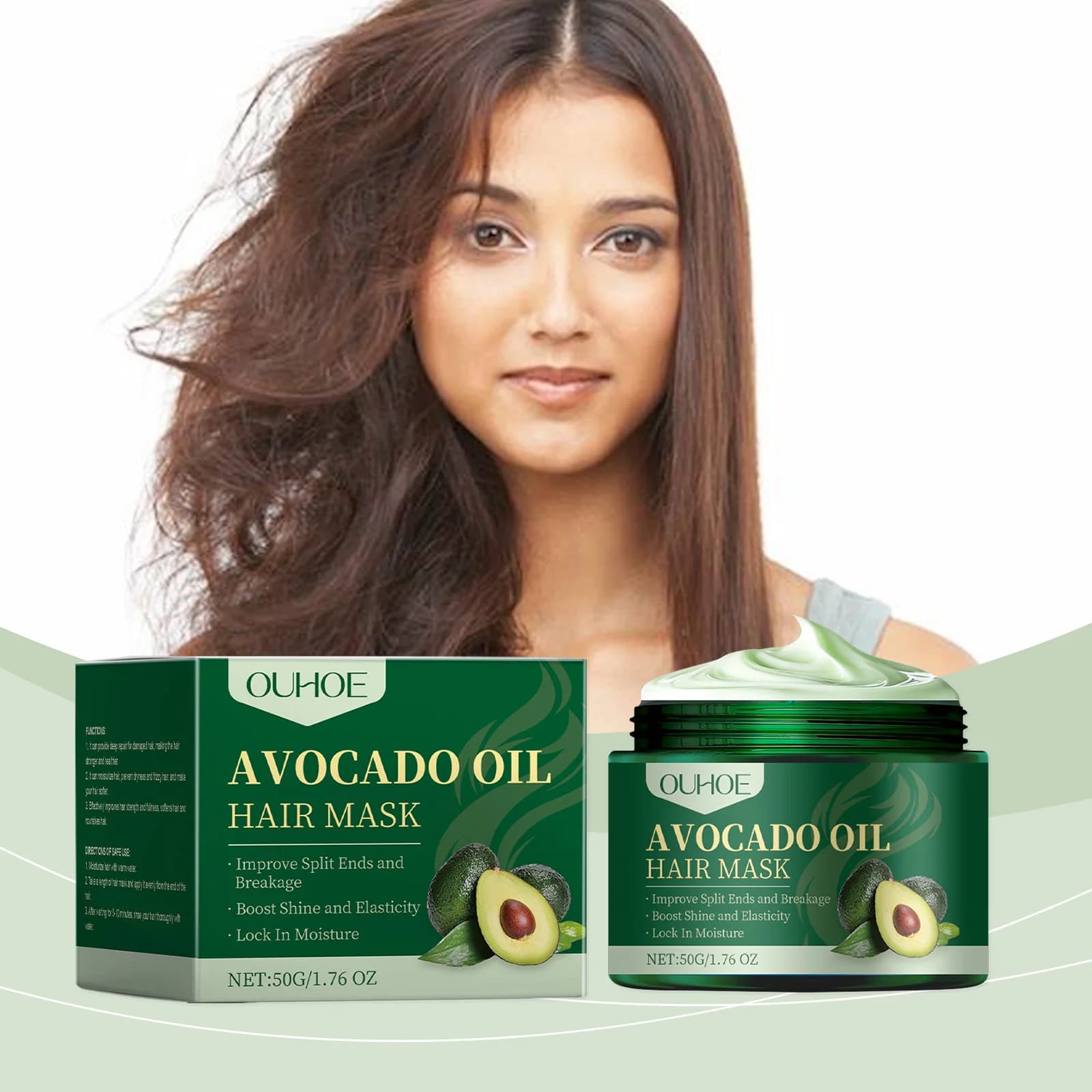 OUHOE Maschera per capelli all'olio di avocado Idratante Idratante Nutre i capelli secchi e crespi Trattamento liscio e lucido Cura naturale dei capelli Tutti i capelli