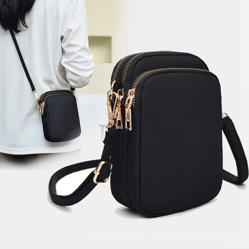 Minimalist Vertical Crossbody Phone Bag for Women Men Lightweight Nylon Shoulder Purse with Zipper Compact Coin Holder Sling