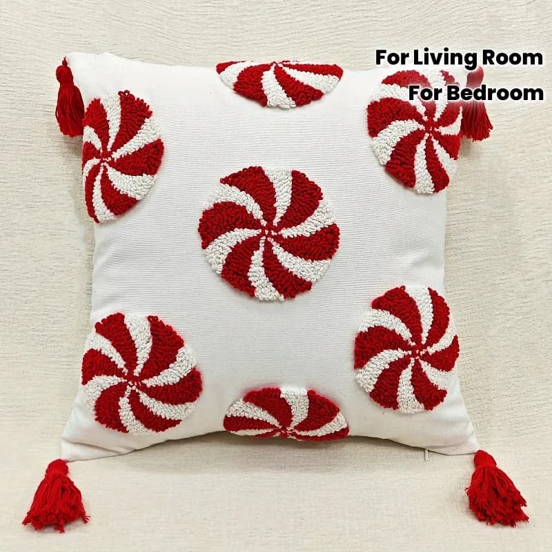 Holiday Sofa Square Pillow Cover Christmas Embroidery Cushion Cover Living Room Decor