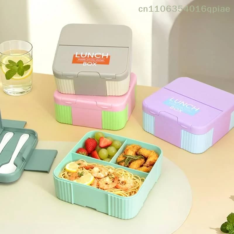 （Summer4）Portapranzo portatile multi-scomparto per bambini con forchetta e cucchiaio, contenitore per alimenti adatto al microonde, contenitore per la conservazione degli alimenti