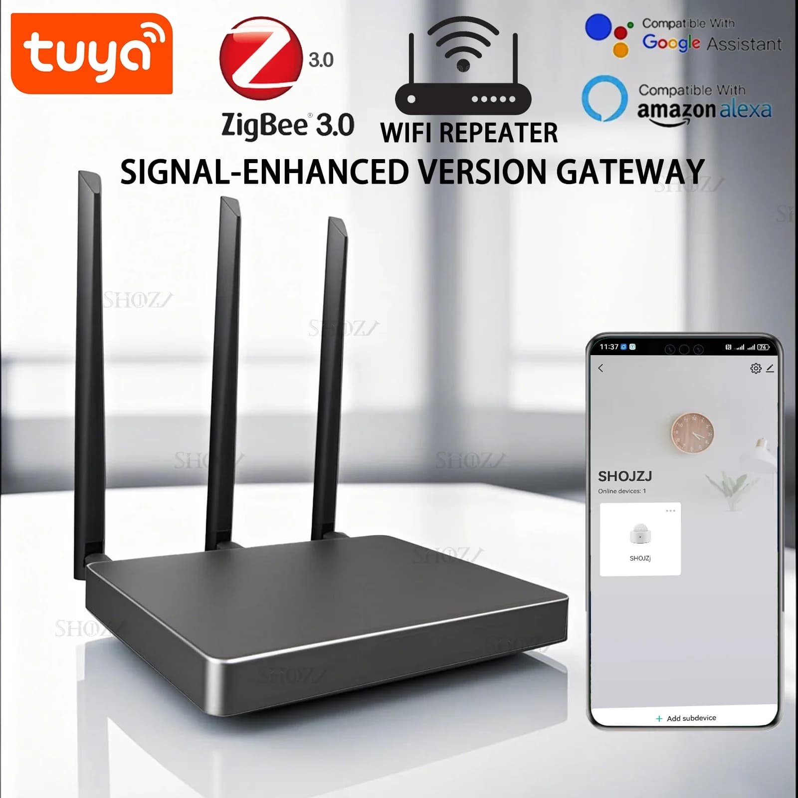 Tuya Hub Zigbee 3.0 Doppio Gateway & Ripetitore WiFi con Ponte di Segnale Potenziato, Hub Mesh Cablato per Domotica, Compatibile con Alexa e Google