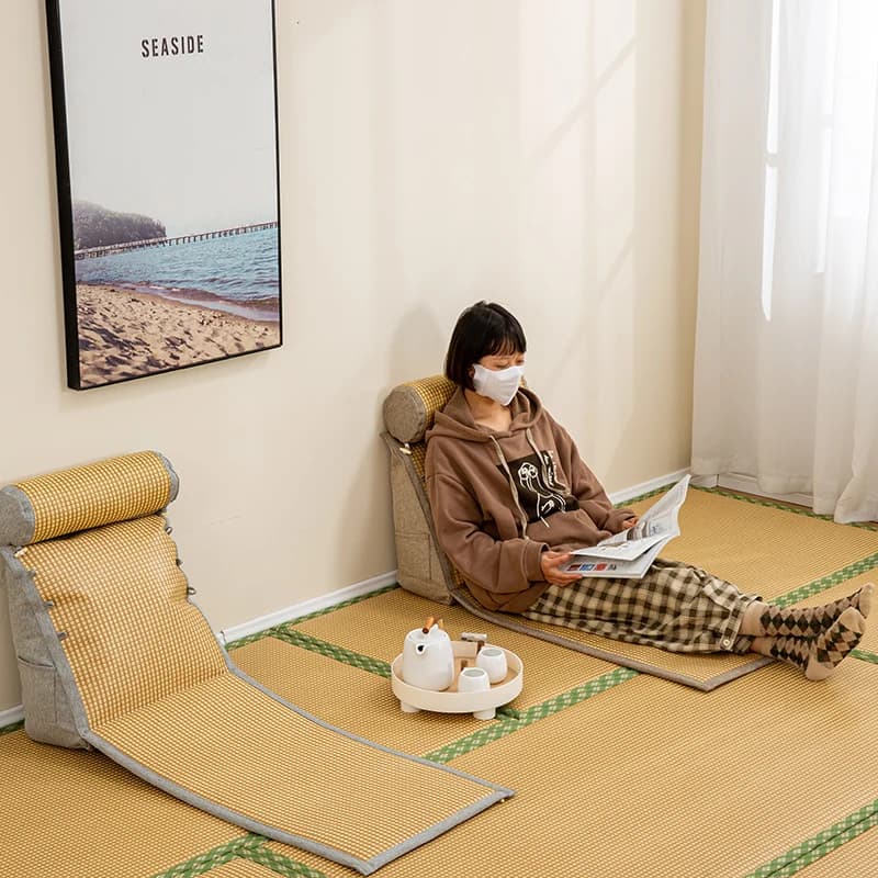Cuscino da pavimento Tatami Supporto lombare regolabile con tappetino in rattan Schienale per letto per tutte le stagioni Chaise lounge giapponese Imbottitura in cotone