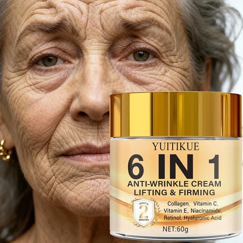 Crema antirughe 6 in 1, collagene lifting e rassodante, vitamina C, vitamina E, niacinamide, retinolo, acido ialuronico
