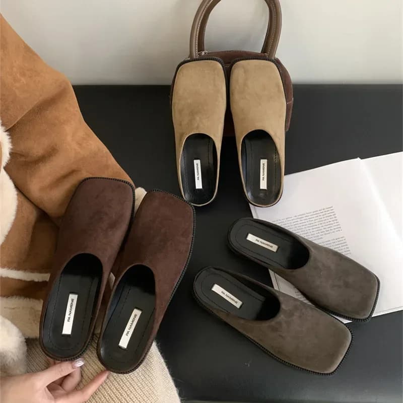 Pantofole con testa semi-coperta con tacco piatto francese primavera estate Scarpe da donna Abbigliamento da esterno Pantofole semi-supporto con fiori grandi