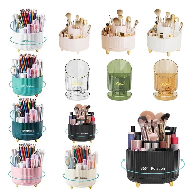 5 slot 360 ° Portaoggetti rotante per pennelli per trucco Scatola portaoggetti cosmetica per rossetto da tavolo multifunzionale per bagno Vanity