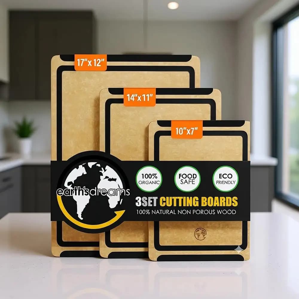 Set of 3 Cutting boards: Taglieri per Salumi, Non-Plastic, Non-Toxic, Dishwasher Washing Machine (Beige/Nero)