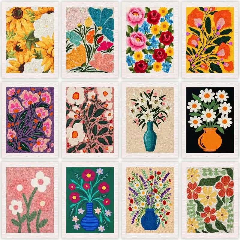Kit per ricamo punch needle 25x30cm, motivo floreale, fai da te, kit per cucito e pittura, telaio per ricamo