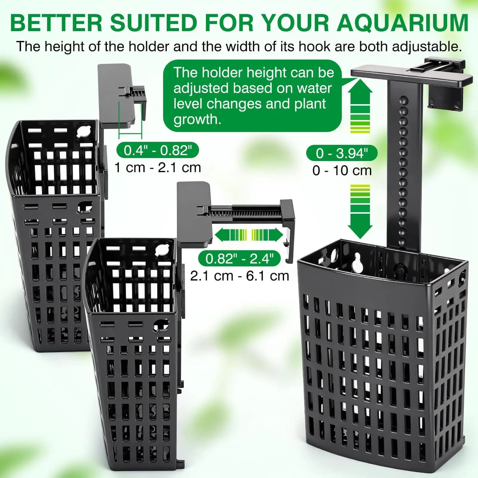 Supporto per piante acquatiche con altezza regolabile, vaso per acquario con gancio estensibile e ventosa per acquari, Betta, gamberetti