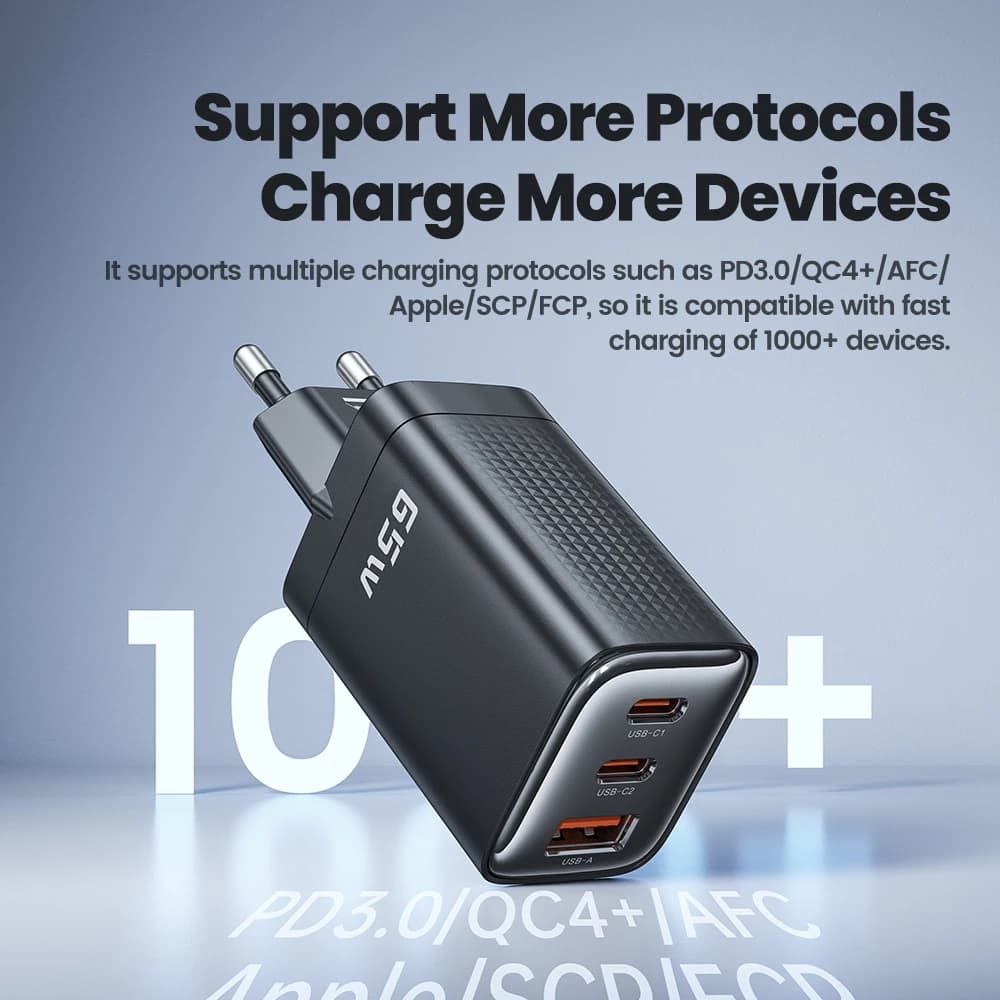 Toocki 2C1A 65W GaN USB Fast Charger PD QC3.0 AFC SFC2.0 Fast Charging USB C Phone Charger for Samsung S26 Ultra iPhone Xiaomi