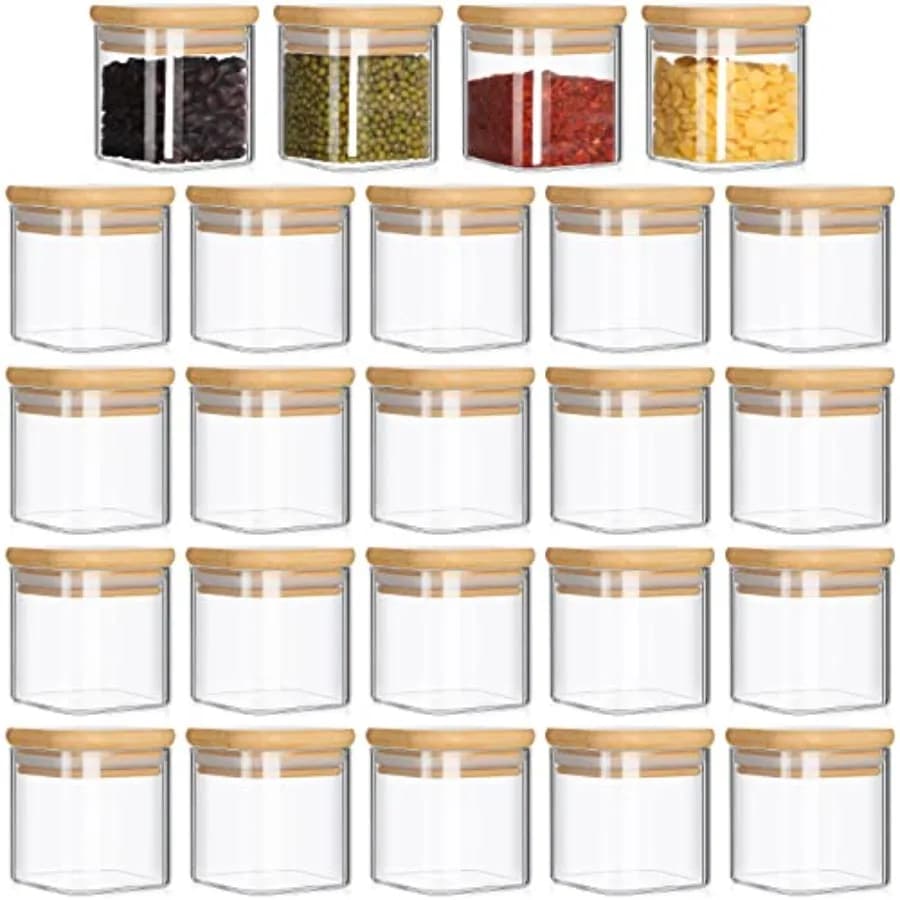 Set of 24 Airtight Square Spice Containers 4 oz Glass Spice Jars with Bamboo Lid Small Seasoning Jars Empty Food Storage Contai