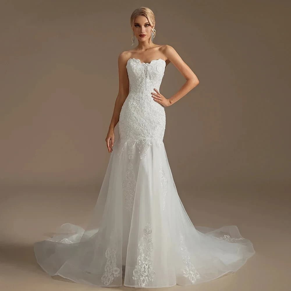 Abito da sposa a maniche lunghe con scollo a V profondo elegante personalizzato Applique in pizzo A Line Abito da sposa Abito da sposa principessa Vestido De Noiva